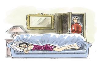 Ilustracion de una mujer llorando en un sofá tras romper con su...