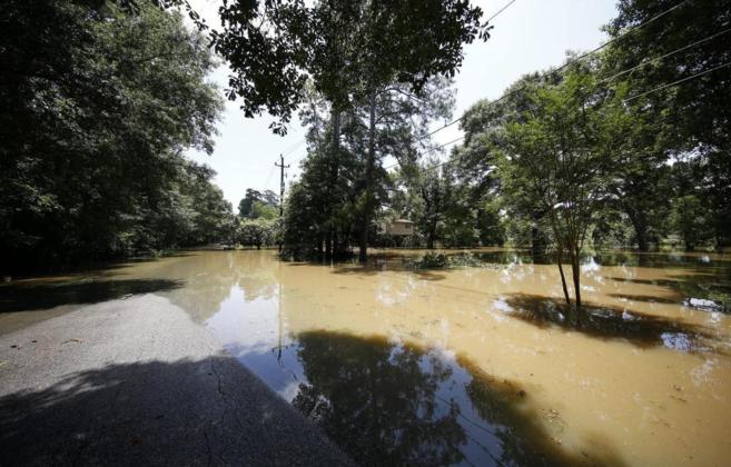 Aspecto de las inundaciones producidas por el Ro San Jacinto en...