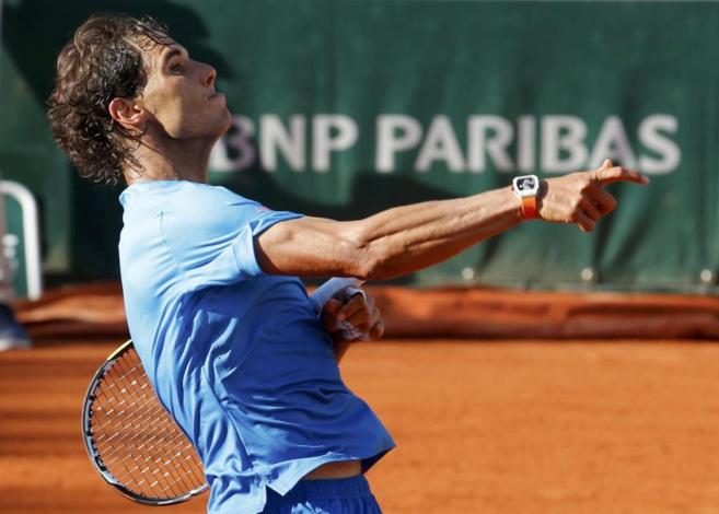 Nadal celebra su victoria ante Sock en los cuartos de Roland Garros.