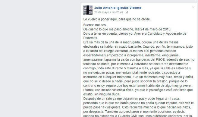 As relat los hechos en Facebook Julio Antonio Iglesias Vicente.