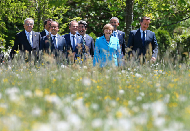 Juncker, Renzi, Hollande, Tusk, Abe, Merkel, Obama y Cameron en la...