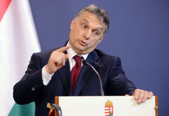 El presidente de Hungra, Viktor Orban, durante una rueda de prensa...