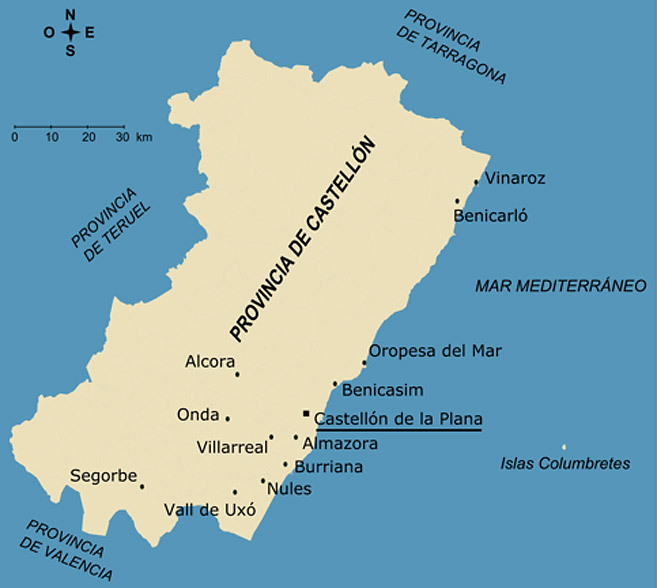 Mapa de las principales localidades de Castelln.
