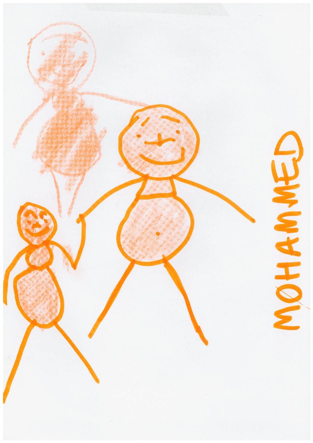 Un dibujo ilustrando un nio de la mano de un adulto.