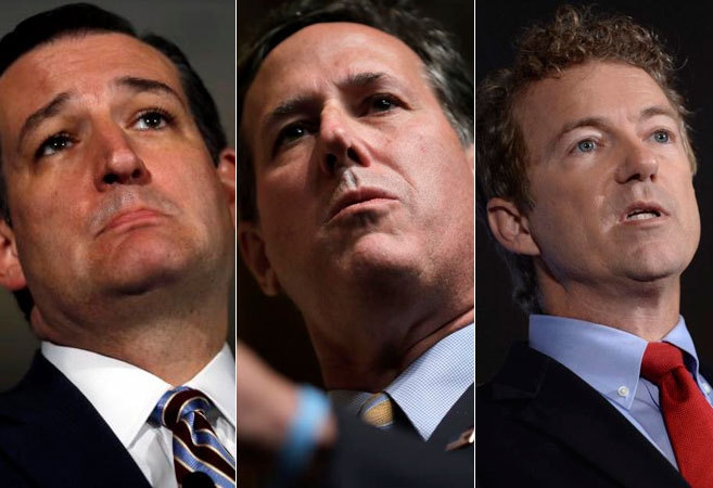 Los senadores Ted Cruz, Rick Santorum y Rand Paul.