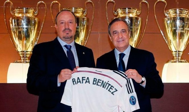 Rafa Bentez y Florentino Prez en la presentacin como entrenador...