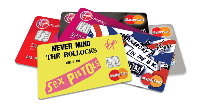 The Virgin Money credit cards with designs from the album...