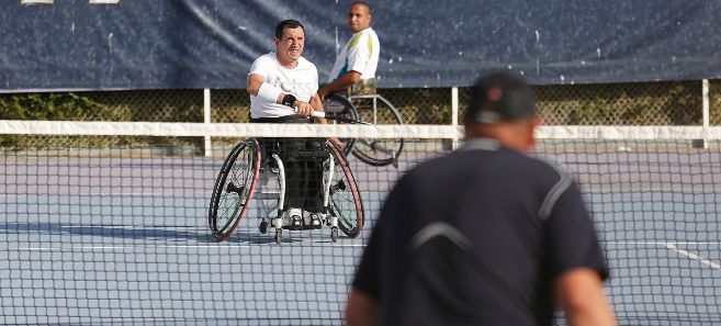 Imagen de uno de los partidos del campeonato de tenis en silla de...
