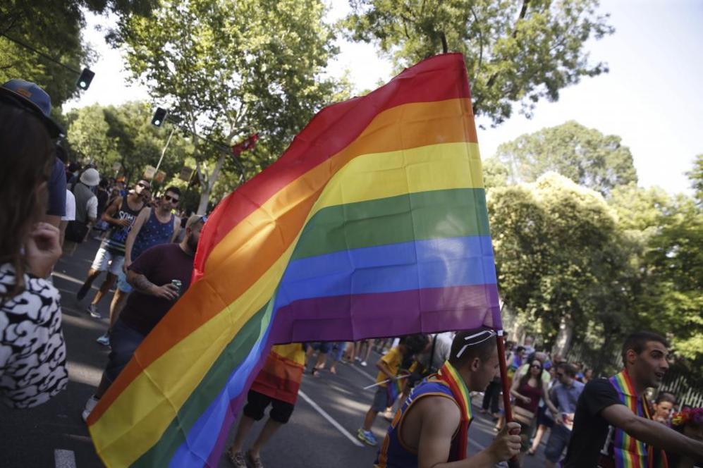 Un participante porta la bandera del Orgullo Gay en el recorrido por...