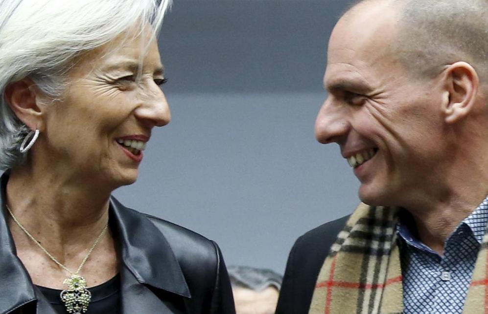La directora gerente del FMI, Christine Lagarde, con Yanis Varoufakis.