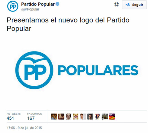 Captura del tuit en el que el PP presenta su nuevo logo.