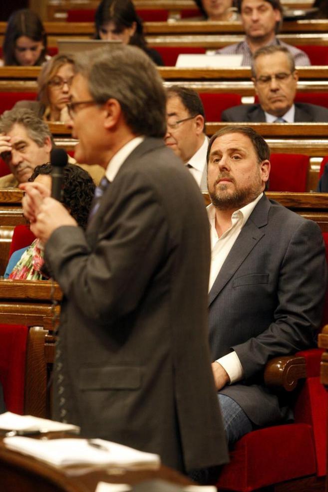 Artur Mas y Oriol Junqueras en una sesin del Parlament.