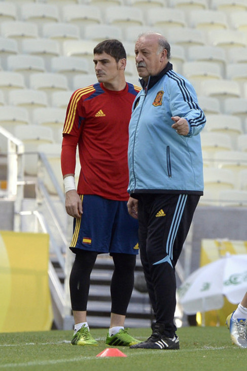 Casillas, junto a Del Bosque, durante el Mundial de Brasil.