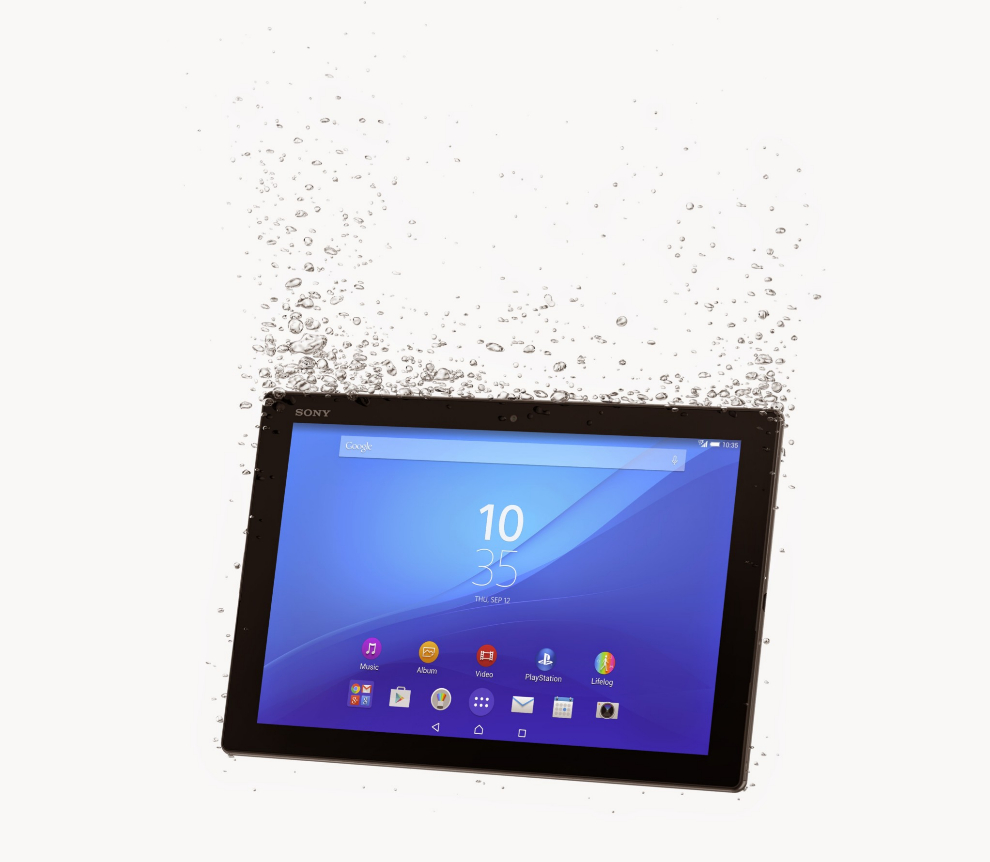 La nica tableta que no le tiene miedo al agua es la Xperia Z4 Tablet de Sony. Con su pantalla de 10,1 pulgadas de pantalla y alta resolucin (2560 x 1600 pxeles) y un peso de slo 380 gramos puede sumergirse 1,5 metros. Con un teclado se transforma en un competente ordenador porttil.