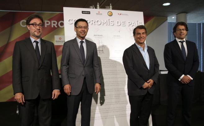 Benedito, Bartomeu, Laporta y Freixa, en el ltimo acto electoral.