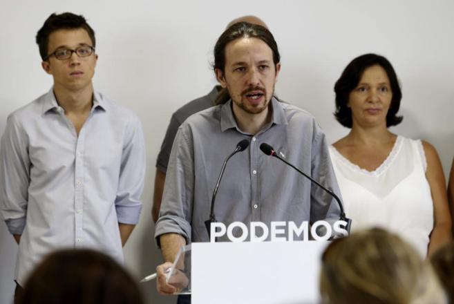 El líder de Podemos, Pablo Iglesias, durante una rueda de prensa.