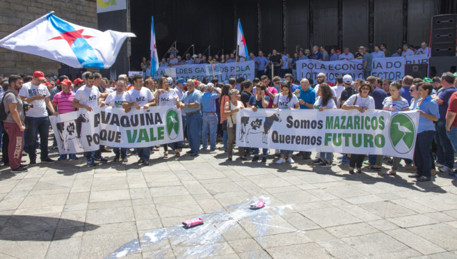 Protesta por los precios de la leche en Santiago de Compostela el...