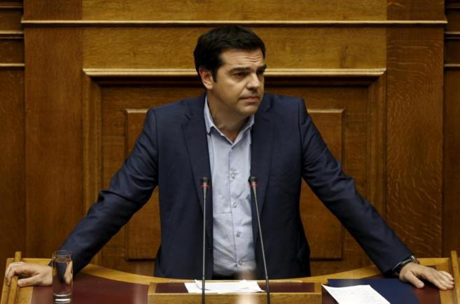 El Primer ministro griego, Alexis Tsipras, durante una intervencin...