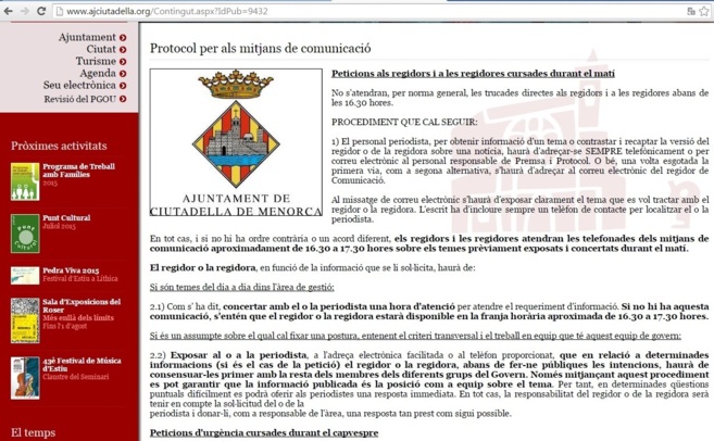 Pgina web del Ayuntamiento de Ciutadella.