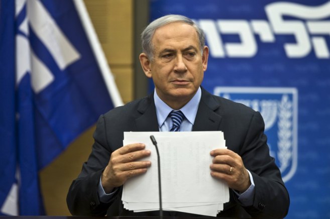 El primer ministro israel, Benjamin Netanyahu, en un mitin de su...