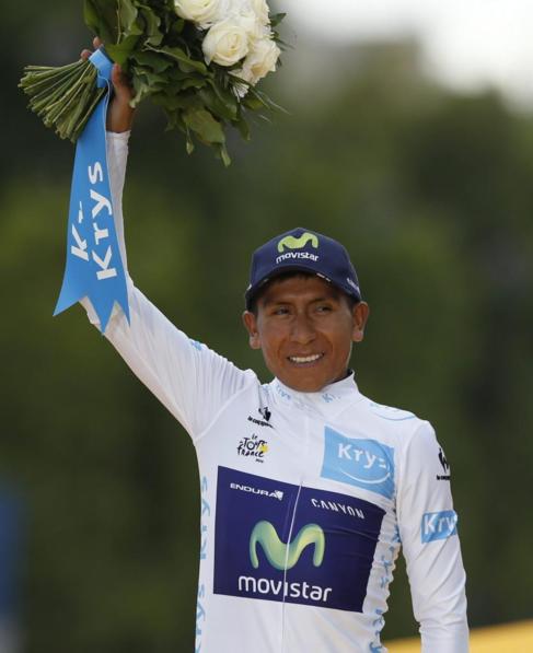 Quintana, en el podio del Tour 2015 en Pars.