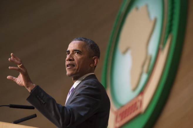 El presidente de EEUU, Barack Obama, durante su discurso en la sala...
