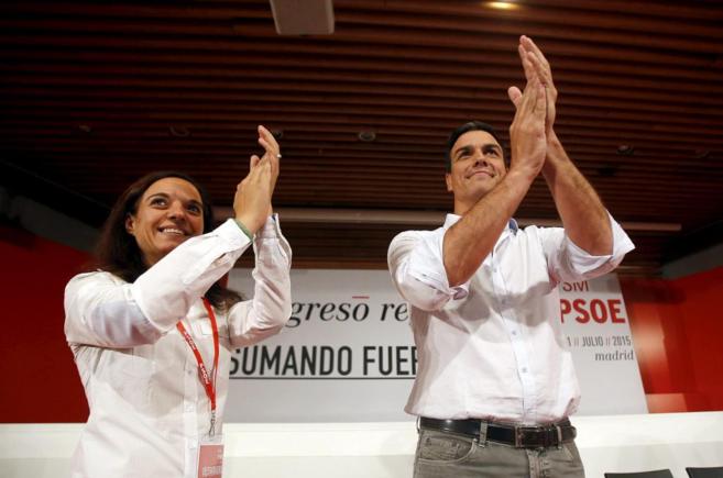 La secretaria general del PSOE-M, Sara Hernndez, junto a Pedro...