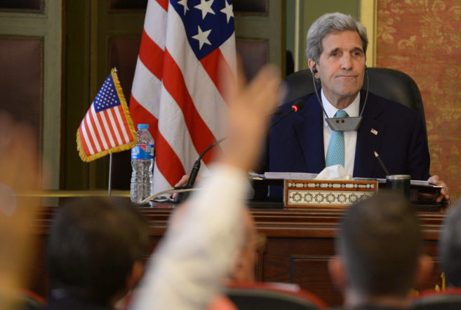 John Kerry durante la rueda de prensa en Egipto con su homólogo...