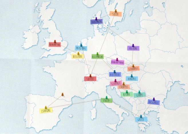 Arriba, un mapa del recorrido que la pareja francesa har por Europa...