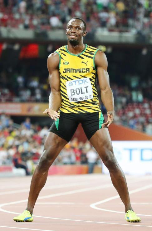 Usain Bolt celebra su victoria en los 100 metros en Pekn