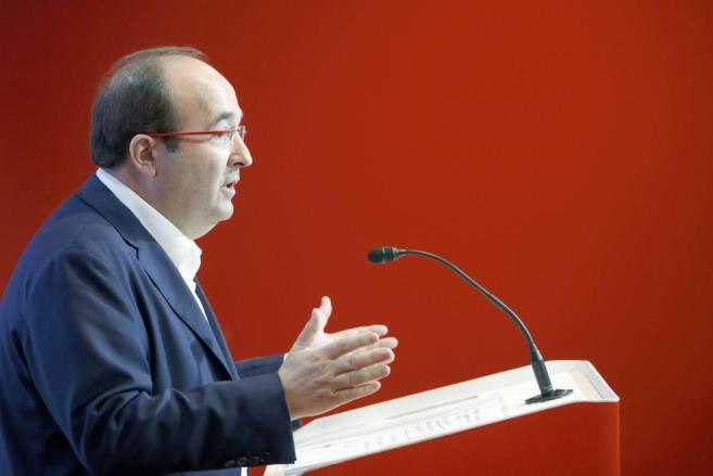 El líder del PSC, Miquel Iceta, durante una rueda de prensa.