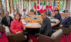 Colau con los lderes del G-7, en un fotomontaje