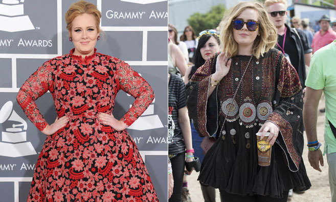 La cantante Adele, en una imagen de 2013 (i) y actual.