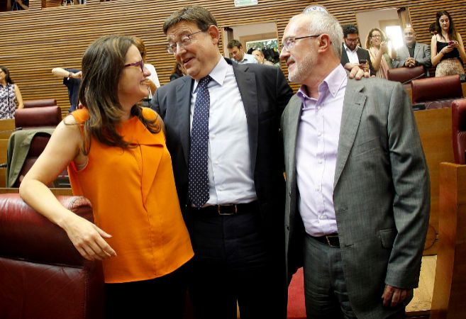 Los lderes de Comproms, Mnica Oltra; PSPV, Ximo Puig; y Podemos,...