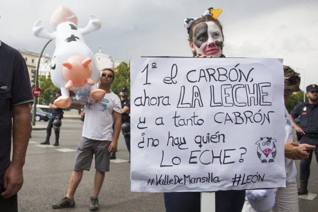 Simpatizantes de los ganaderos de la Marcha Blanca, ayer en Madrid.