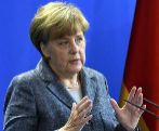 Angela Merkel durante una rueda de prensa con motivo de la crisis de...