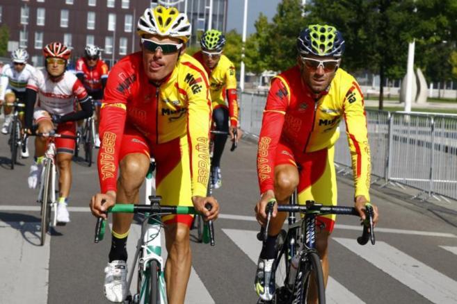 Luis Len Snchez y Alejandro Valverde en el Mundial de Ponferrada...