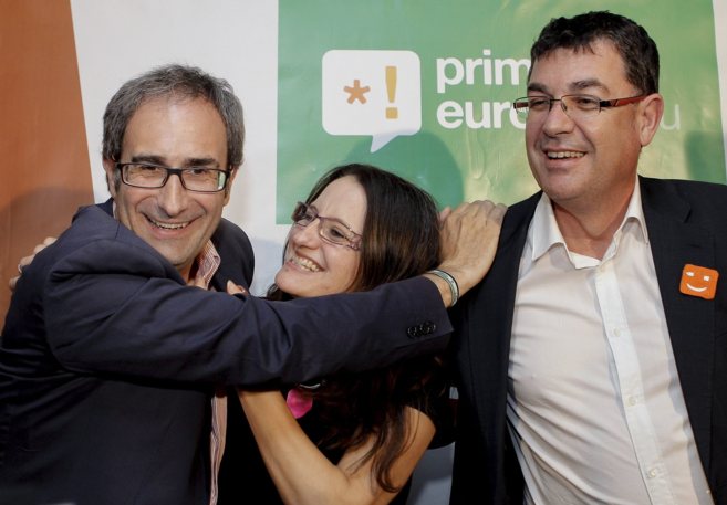 El eurodiputado Jordi Sebasti, junto a Mnica Oltra y Enric Morera,...