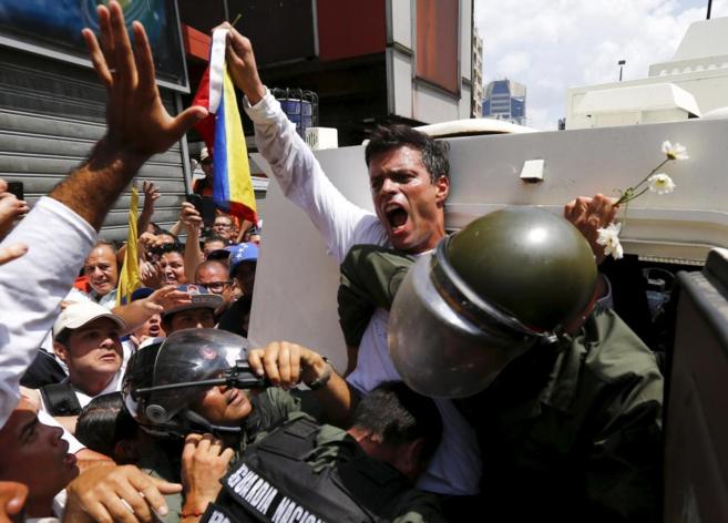 El opositor Leopoldo Lopez el día de su detención, en Caracas.