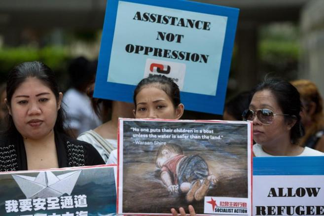 Manifestación para apoyar a los solicitantes de asilo, en Hong Kong,...