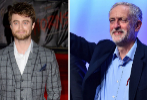 El actor Daniel Radcliffe y el poltico Jeremy Corbyn.