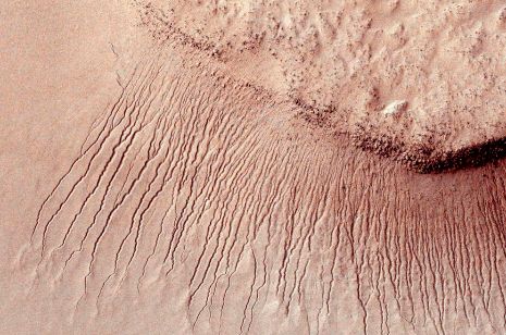 Fotografa de Marte con los canales interpretados como sales...