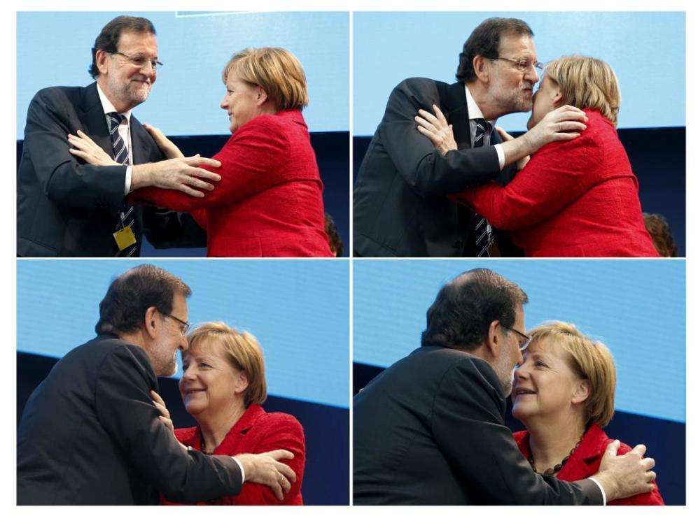 Varios momentos del saludo entre la canciller alemana y el presidente...