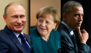Vladimir Putin, Angela Merkel y Barack Obama.