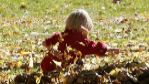 Un nio juega entre las hojas de otoo en el madrileo Parque del...