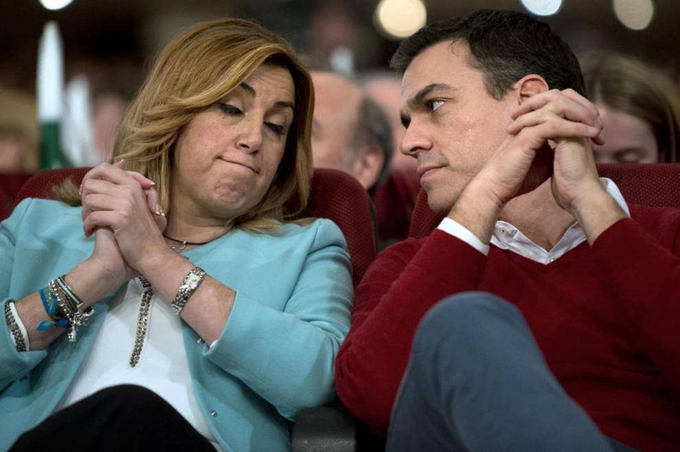 Susana Daz y Pedro Snchez, durante el mitin electoral del PSOE en...