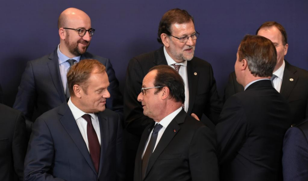 Charles Michel, Donald Tusk, Mariano Rajoy y Francois Hollande en la...