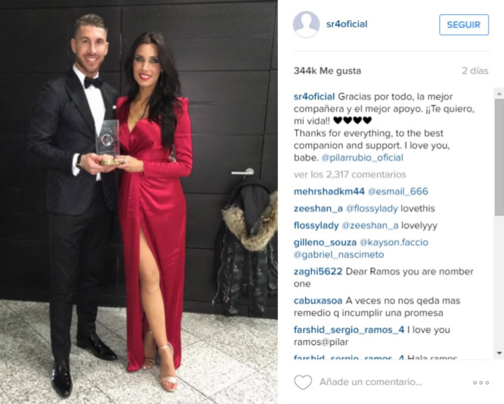 Esta foto ha subido el futbolista Sergio Ramos a su Instagram dedicada...