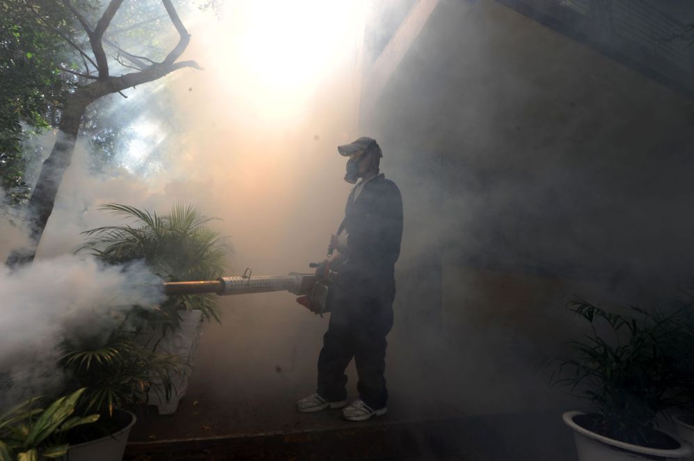 Personal del Ministerio de Salud fumiga contra el mosquito Aedes...