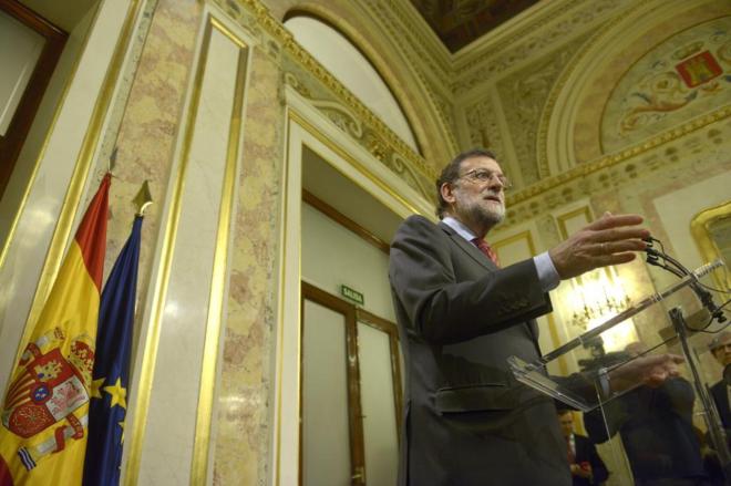 El presidente del Gobierno en funciones, Mariano Rajoy, durante una...